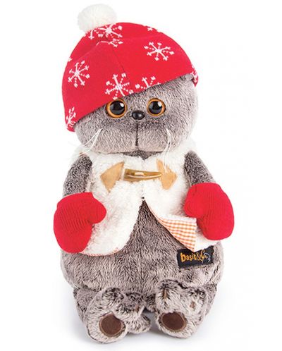 Плюшена играчка Budi Basa - Коте Басик, с шапка, елече и ръкавички, 30 cm - 1