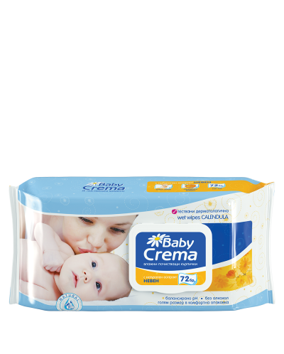 Мокри кърпички Baby Crema - Невен, 72 броя - 1