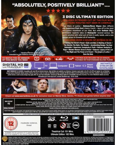 Батман срещу Супермен: Зората на справедливостта - Удължено издание 3D+2D (Blu-Ray) - 3 диска - 3