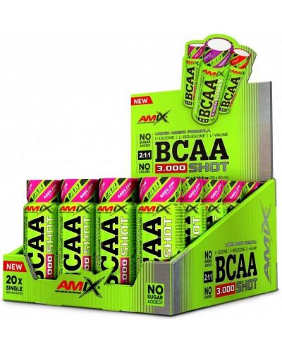 BCAA 3000 Shot Box, пъпеш, 20 шота x 60 ml, Amix - 1