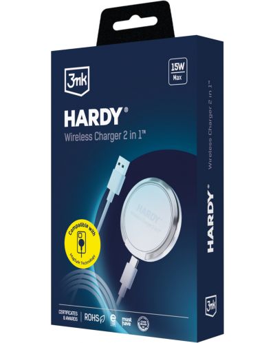 Безжично зарядно 3mk - Hardy Wireless Charger 2 в 1, 15W, бяло - 9