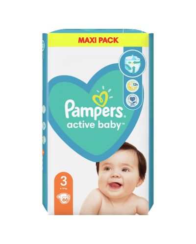 Бебешки пелени Pampers - Active Baby 3, 66 броя - 1