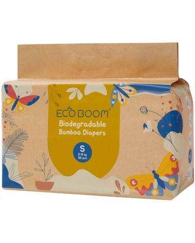 Бебешки бамбукови пелени Eco Boom - Pure, размер 2, 36 броя - 1