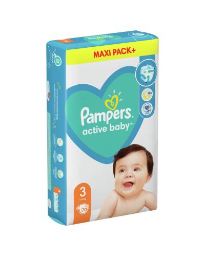 Бебешки пелени Pampers - Active Baby 3, 70 броя - 8