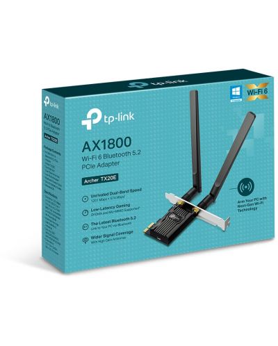 Безжичен адаптер TP-Link - Archer TX20E, 1.8Gbps, черен - 2