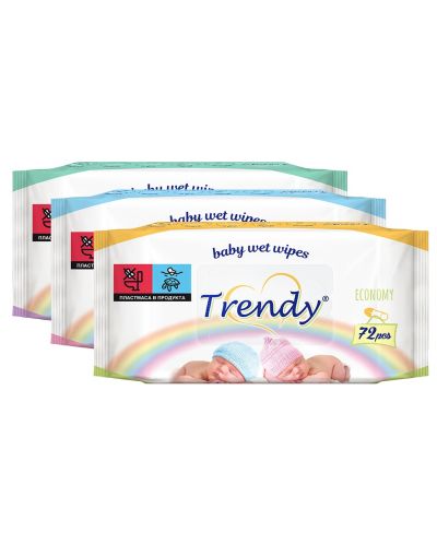 Бебешки мокри кърпички Trendy - 72 броя, асортимент - 1