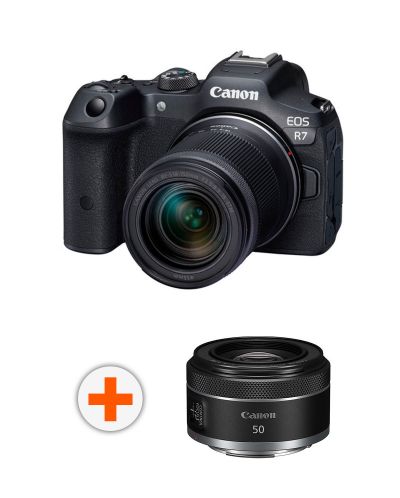 Безогледален фотоапарат Canon - EOS R7, RF-S 18-150mm IS STM, Black + Обектив Canon - RF 50mm, F/1.8 STM - 1