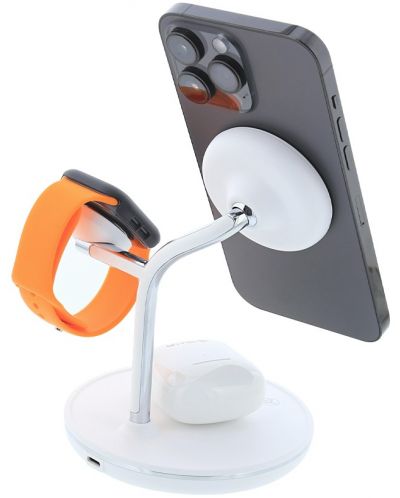 Безжично зарядно Tellur - 3 в 1, Wireless Desk Charger, MagSafe, бяло - 3
