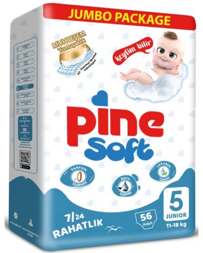 Бебешки пелени Pine Soft - Junior 5, 56 броя - 1