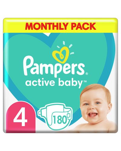 Бебешки пелени Pampers - Active Baby 4, 180броя - 4