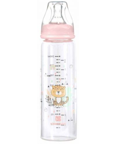 Бебешко стъклено шише KikkaBoo Savanna - 240 ml, розово - 1