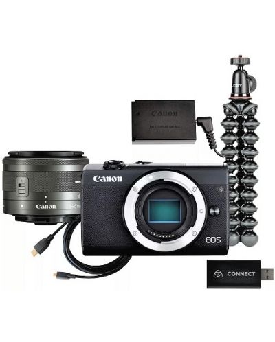 Безогледален фотоапарат Canon - EOS M200 Streaming kit, черен - 1