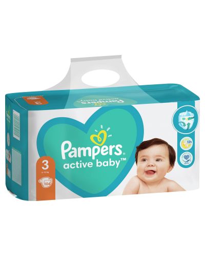 Бебешки пелени Pampers - Active Baby 3, 104 броя - 1