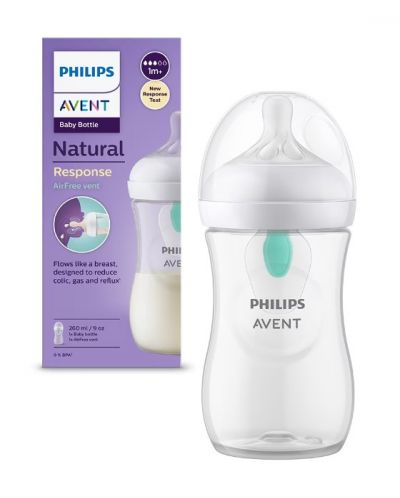 Бебешко шише Philips Avent - Natural Response 3.0, AirFree, с биберон 1m+, 260 ml - 1