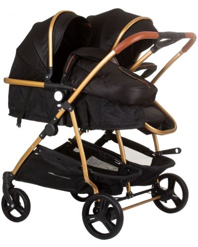 Бебешка количка за близнаци Chipolino - Дуо Смарт, обсидиан/злато - 2