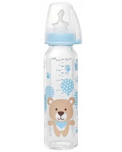 Бебешко стъклено шише NIP - Flow M, 0-6 м, 250 ml, boy  - 1