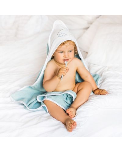 Бебешка хавлия с качулка Babyono - 85 х 85 cm, синя - 3