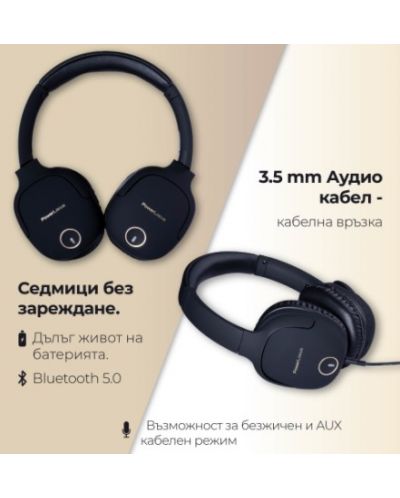 Безжични слушалки PowerLocus - P7, черни/златисти - 5