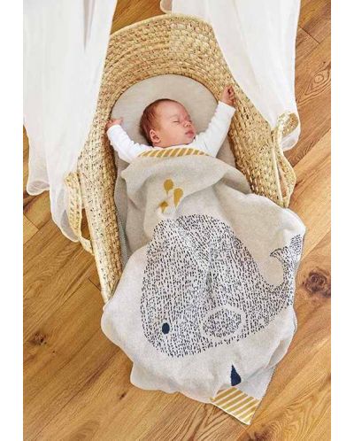 Бебешко одеяло Lassig - Little Water, Whale, 75 х 100 cm - 3
