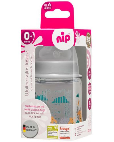Бебешко стъклено шише NIP - Flow S, 0 м+, 120 ml - 3
