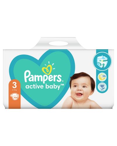 Бебешки пелени Pampers - Active Baby 3, 104 броя - 2