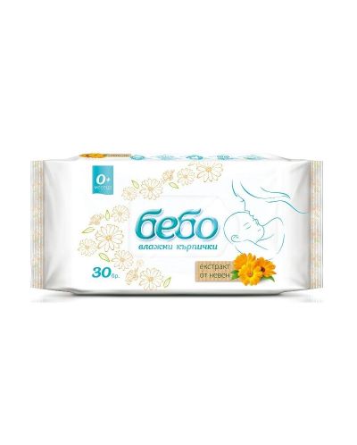 Влажни кърпички Бебо - С екстракт от невен, 30 броя