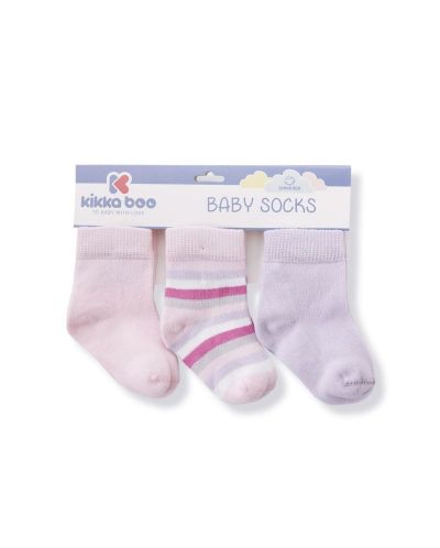 Бебешки чорапи KikkaBoo Stripes - Памучни, 0-6 месеца, лилави