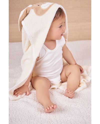 Бебешка хавлия с качулка Bio Baby - От органичен памук, 80 x 80 cm, бежова - 4