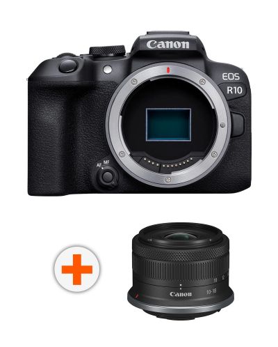 Безогледален фотоапарат Canon - EOS R10, Black + Обектив Canon - RF-S, 10-18mm, f/4.5-6.3, IS STM - 1