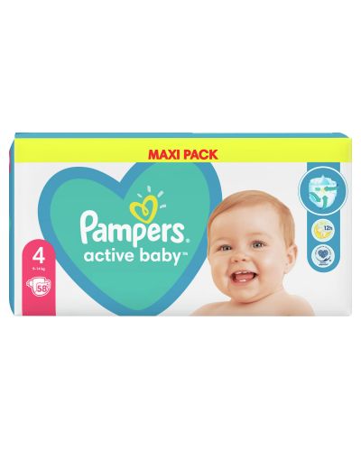 Бебешки пелени Pampers - Active Baby 4, 58 броя - 3