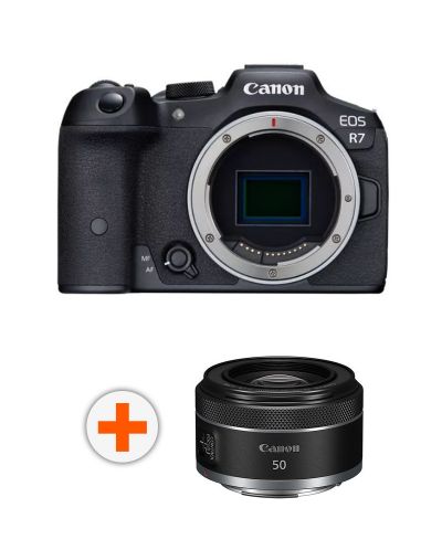 Безогледален фотоапарат Canon - EOS R7, Black + Обектив Canon - RF 50mm, F/1.8 STM - 1