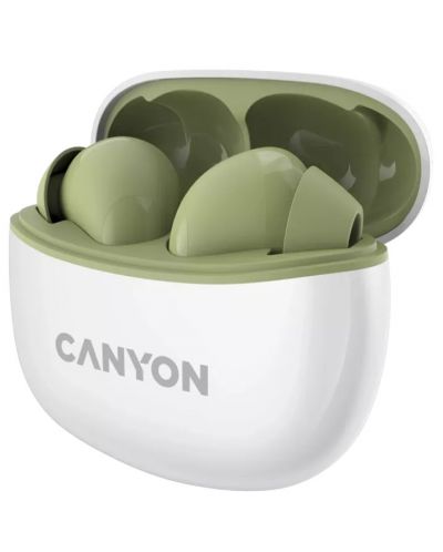 Безжични слушалки Canyon - TWS5, бели/зелени - 3