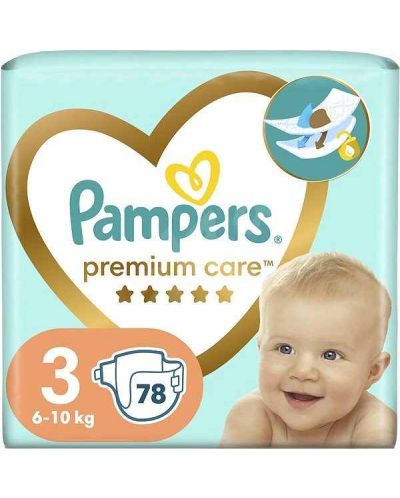 Бебешки пелени Pampers Premium Care - Размер 3, 6-10 kg, 78 броя - 1