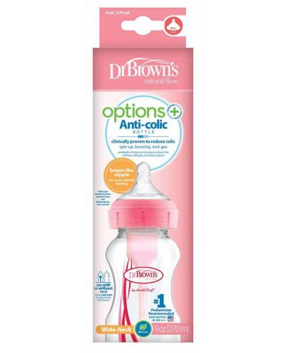 Бебешко шише Dr. Brown's - Options+, РР, 270 ml, Розово - 2