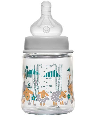 Бебешко стъклено шише NIP - Flow S, 0 м+, 120 ml - 2