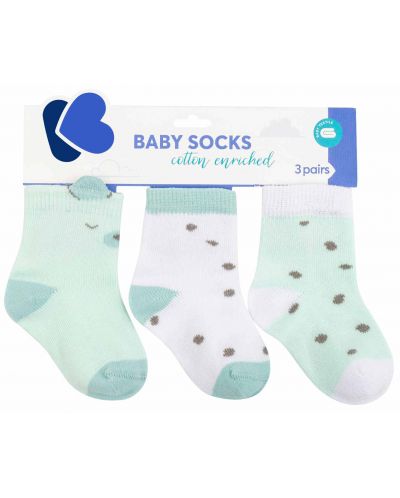Бебешки чорапи с 3D уши KikkaBoo - Bear with me, 6-12 месеца, 3 чифта, Mint - 1