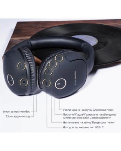Безжични слушалки PowerLocus - P7, черни/златисти - 3