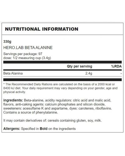 Beta Alanine, портокал, 330 g, Hero.Lab - 2