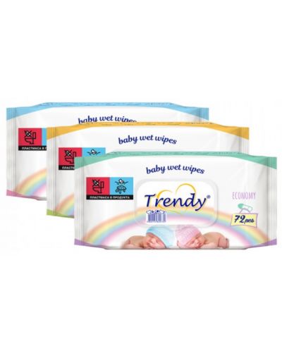 Бебешки мокри кърпички с капак Trendy - 72 броя, асортимент - 1