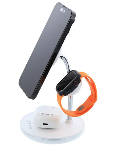 Безжично зарядно Tellur - 3 в 1, Wireless Desk Charger, MagSafe, бяло - 2