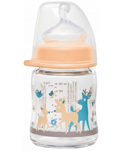 Бебешко стъклено шише NIP - Flow S, 0 м+, 120 ml, Girl - 1