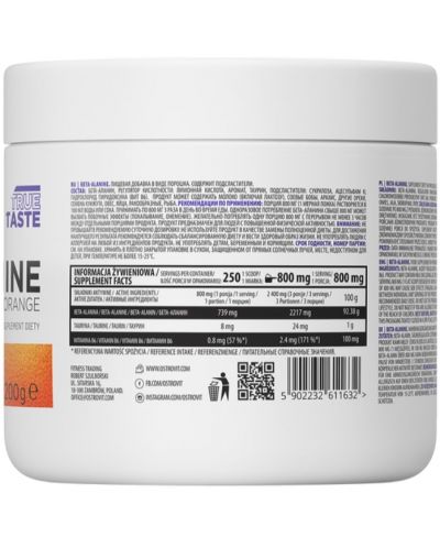 Beta-Alanine Powder, портокал, 200 g, OstroVit - 2