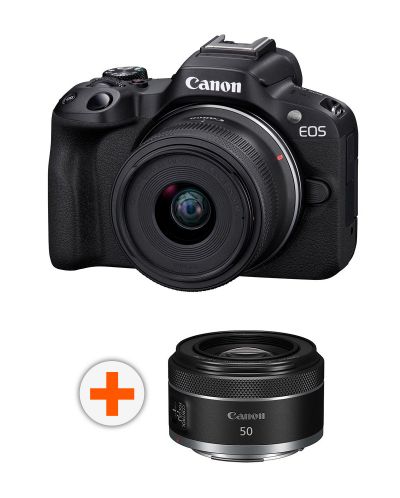 Безогледален фотоапарат Canon - EOS R50, RF-S 18-45mm, f/4.5-6.3 IS STM + Обектив Canon - RF 50mm, F/1.8 STM - 1
