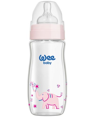 Бебешко шише от топлоустойчиво стъкло Wee Baby Classic Plus, 280 ml, розово - 1