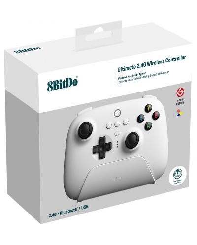 Безжичен контролер 8BitDo - Ultimate 2.4G, Hall Effect Edition, бял (PC) - 9