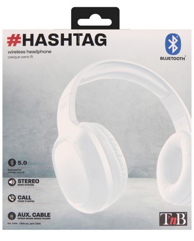 Безжични слушалки с микрофон T'nB - Hashtag, бели - 3