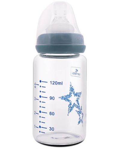 Бебешко стъклено шише Lorelli - Anti Colic, 120 ml, Moonlight Blue - 2