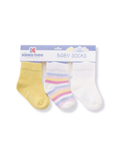 Бебешки чорапи KikkaBoo Stripes - Памучни, 0-6 месеца, жълти