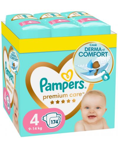 Бебешки пелени Pampers Premium Care - XXL, размер 4, 174 броя - 1