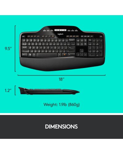 Комплект мишка и клавиатура Logitech - Desktop MK710, безжичен, черен - 8